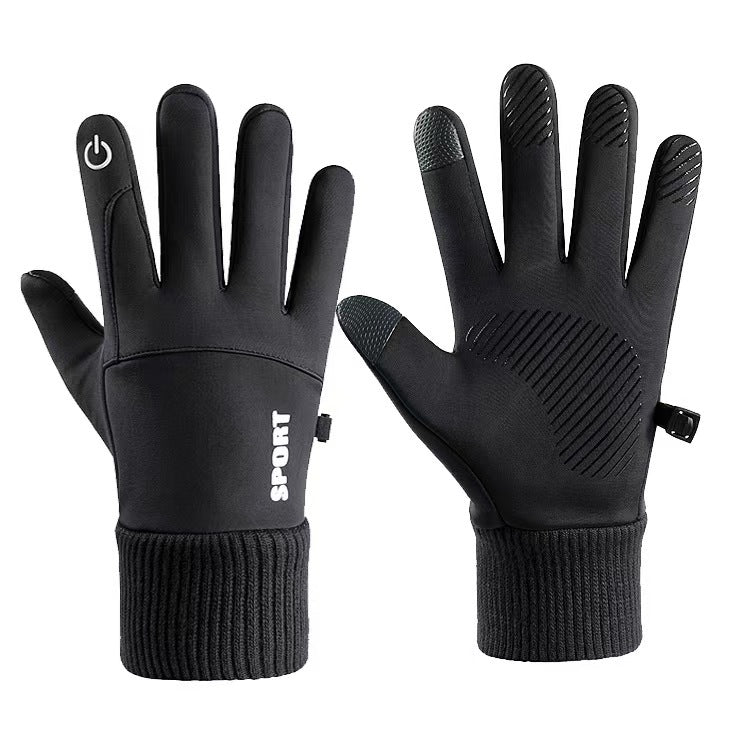 2025 Outdoor Cycling Gloves Men's Winter Sports Windproof Waterproof Plus Velvet Warm Touch Screen Warm Gloves Wholesale