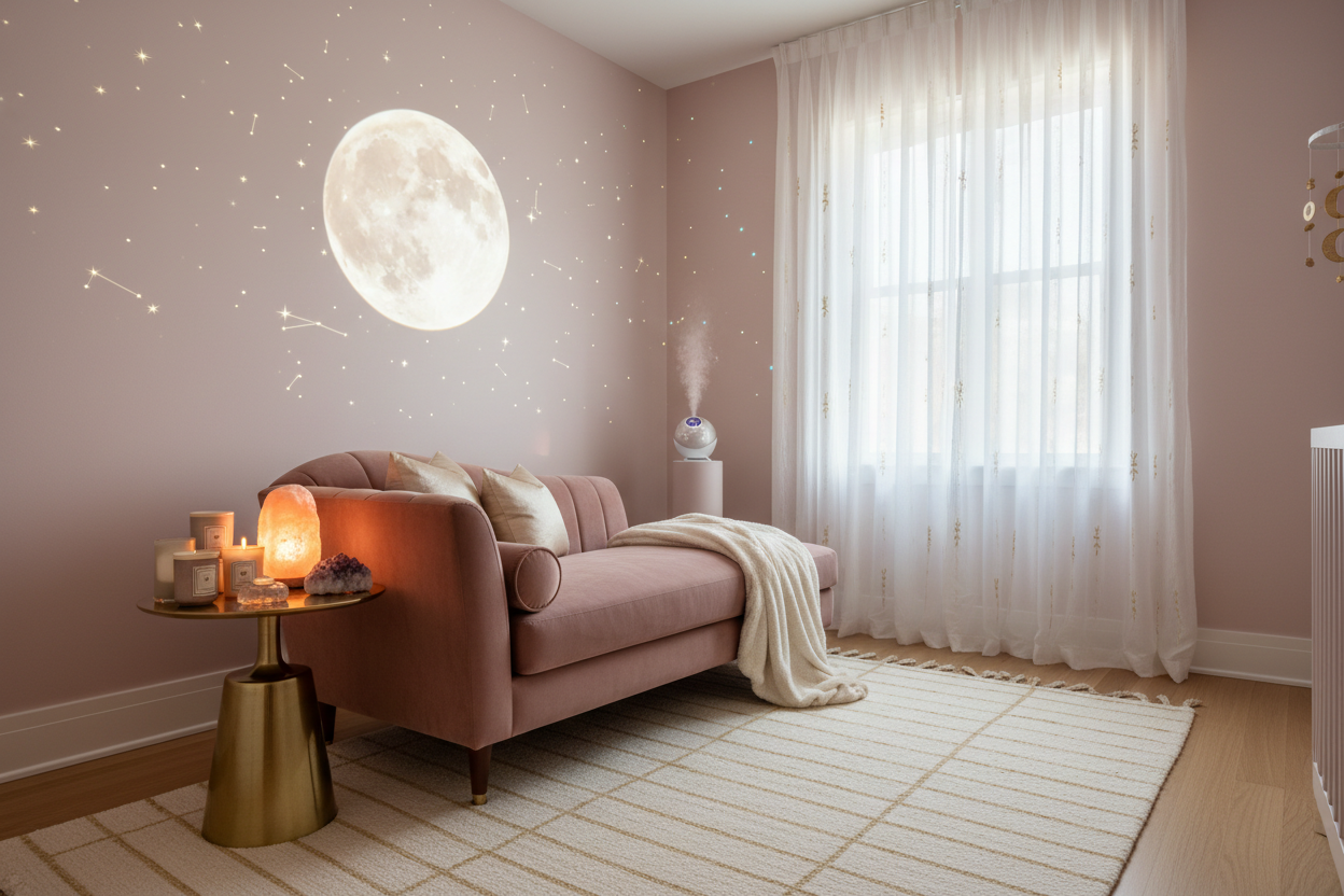 Luxury Meditation Room with Moon Projector